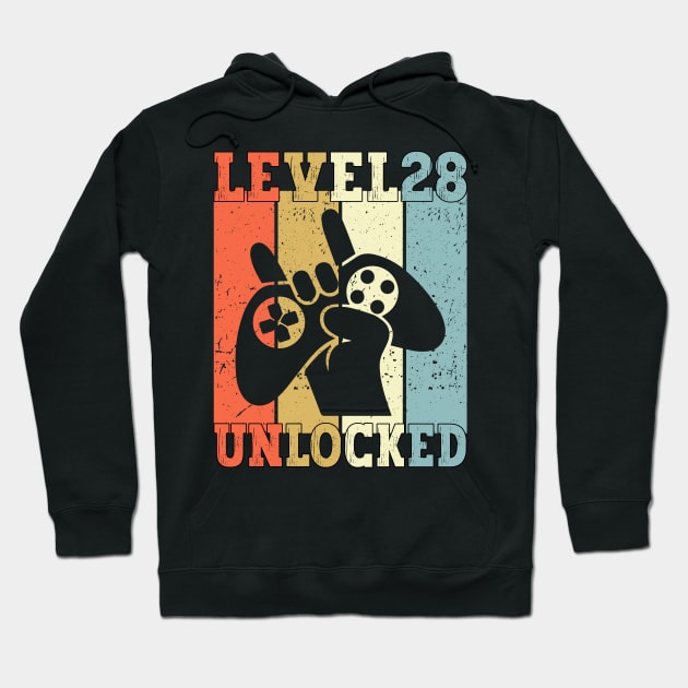 Level 28 Unlocked Video Gamer 28 Years Old 28th Birthday Level Unlocked Hoodie by Charaf Eddine